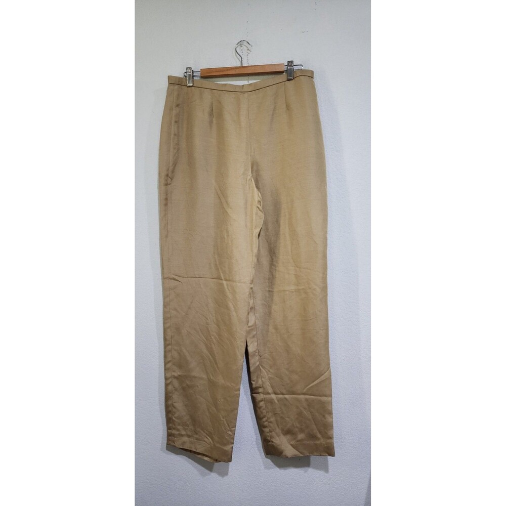 Vtg Dana Buchman Silk Wool Tan High-waisted Wide Leg Lined Pants glam 16